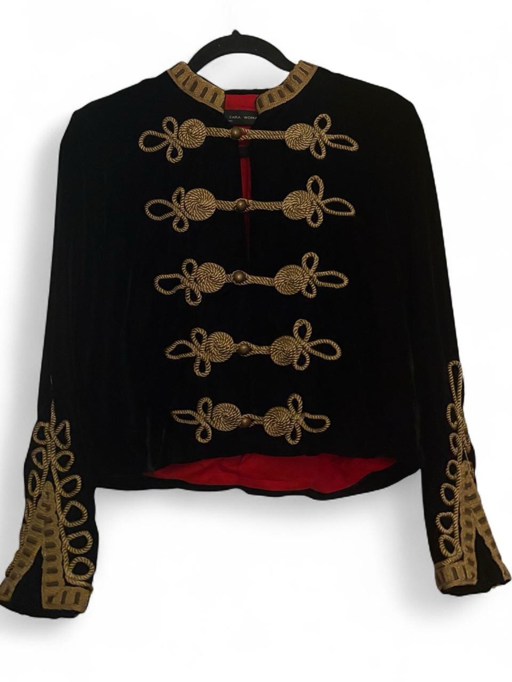 Zara Black Gold Embroidered Military Napoleon Army Velvet Jacket Size Medium